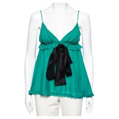 Dolce & Gabbana Green Silk Tie Detail Ruffled Sleeveless Top S