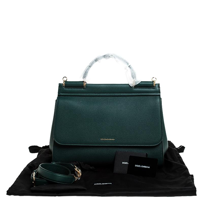 Dolce & Gabbana Green Smooth Leather Miss Sicily Top Handle Bag 6