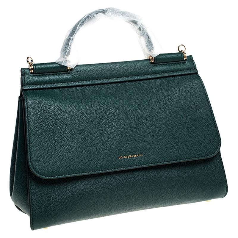 Dolce & Gabbana Green Smooth Leather Miss Sicily Top Handle Bag In New Condition In Dubai, Al Qouz 2