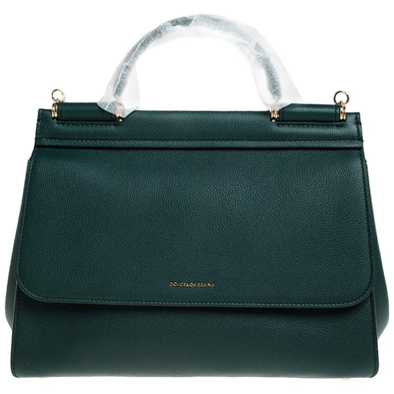 Dolce & Gabbana Green Smooth Leather Miss Sicily Top Handle Bag