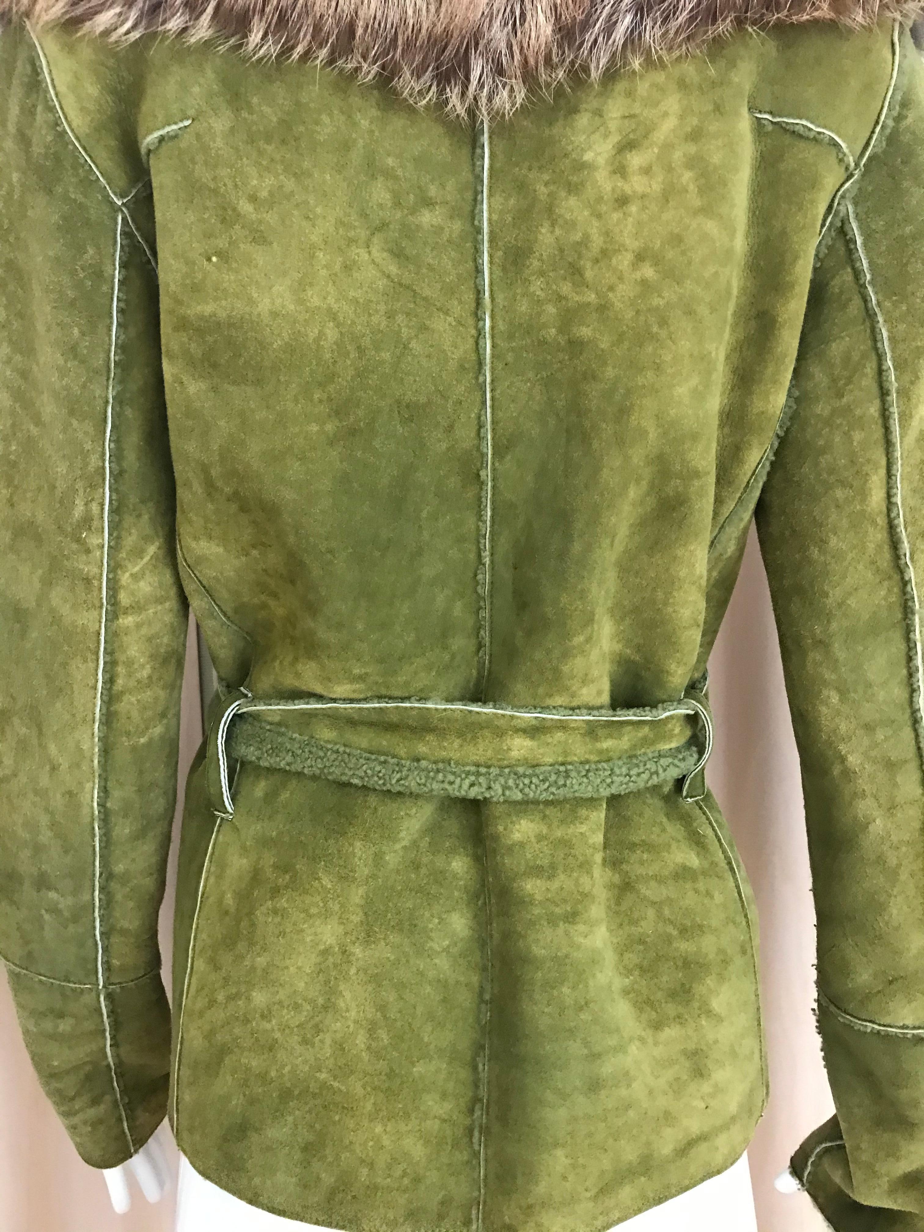 Dolce & Gabbana Green Soft Suede Fox Collar Shearling Jacket 2