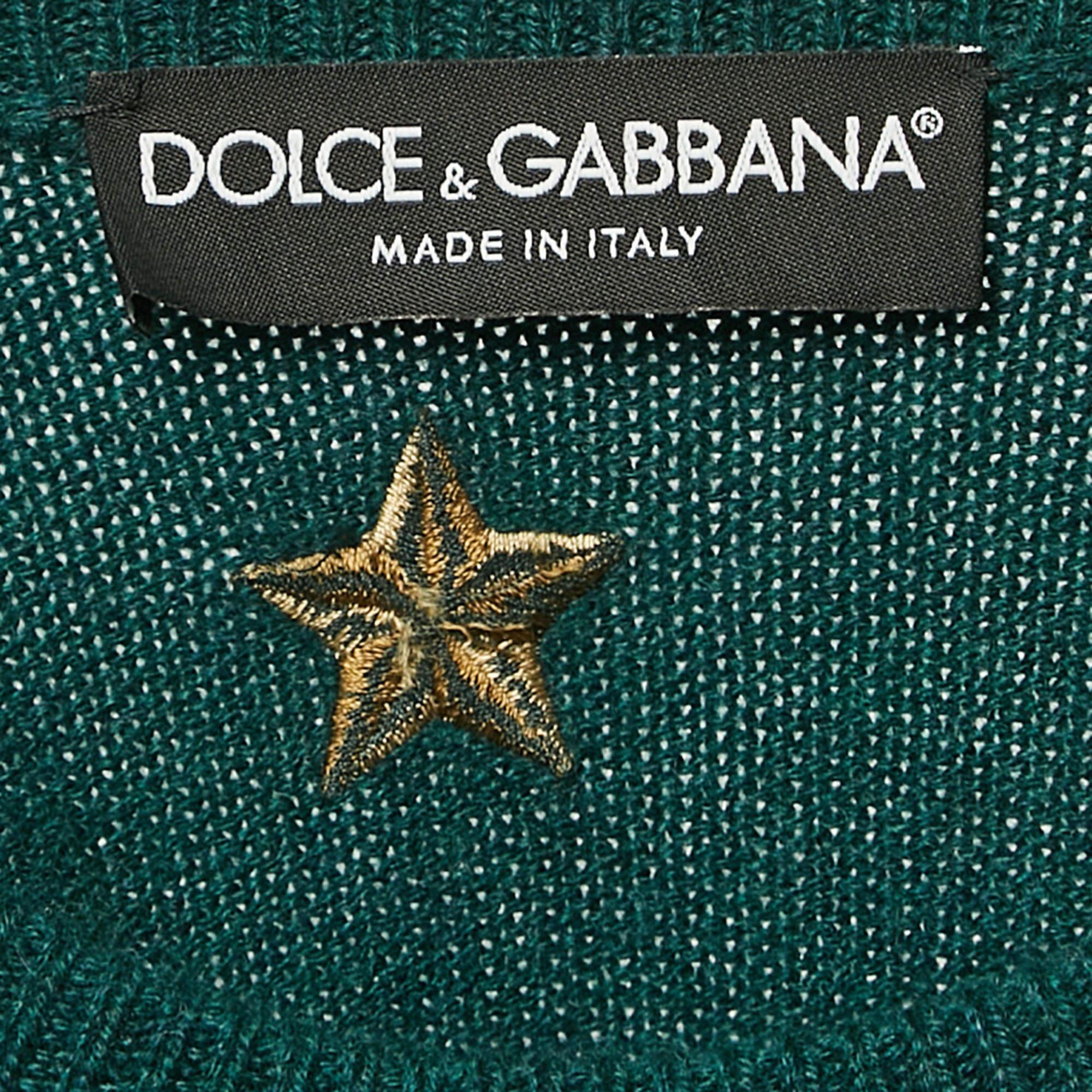 Men's Dolce & Gabbana Green Stars Embroidered Rib Knit Sweater XXL