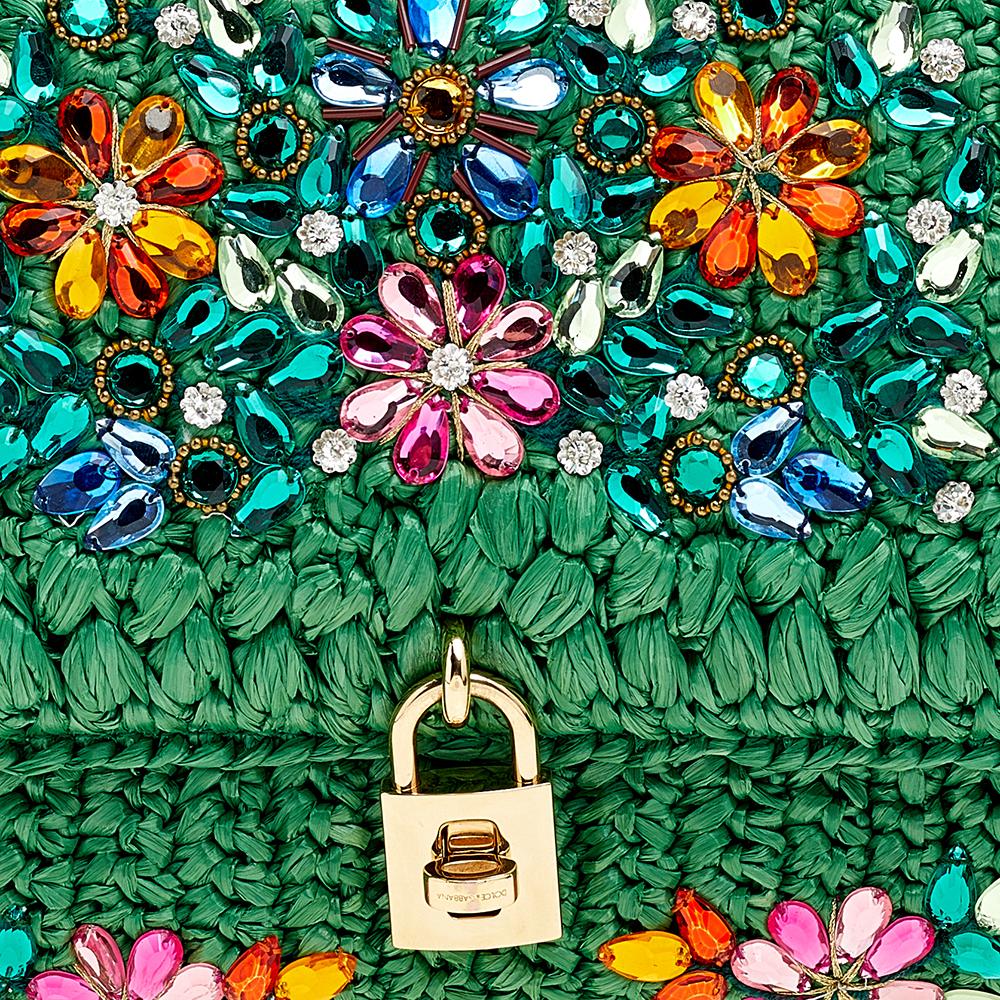 Dolce & Gabbana Green Straw Crystal Embellished Miss Bonita Shoulder Bag 3