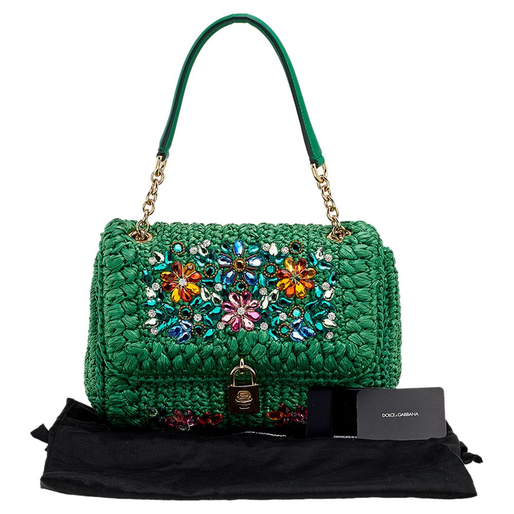 Dolce & Gabbana Green Straw Crystal Embellished Miss Bonita Shoulder Bag 4