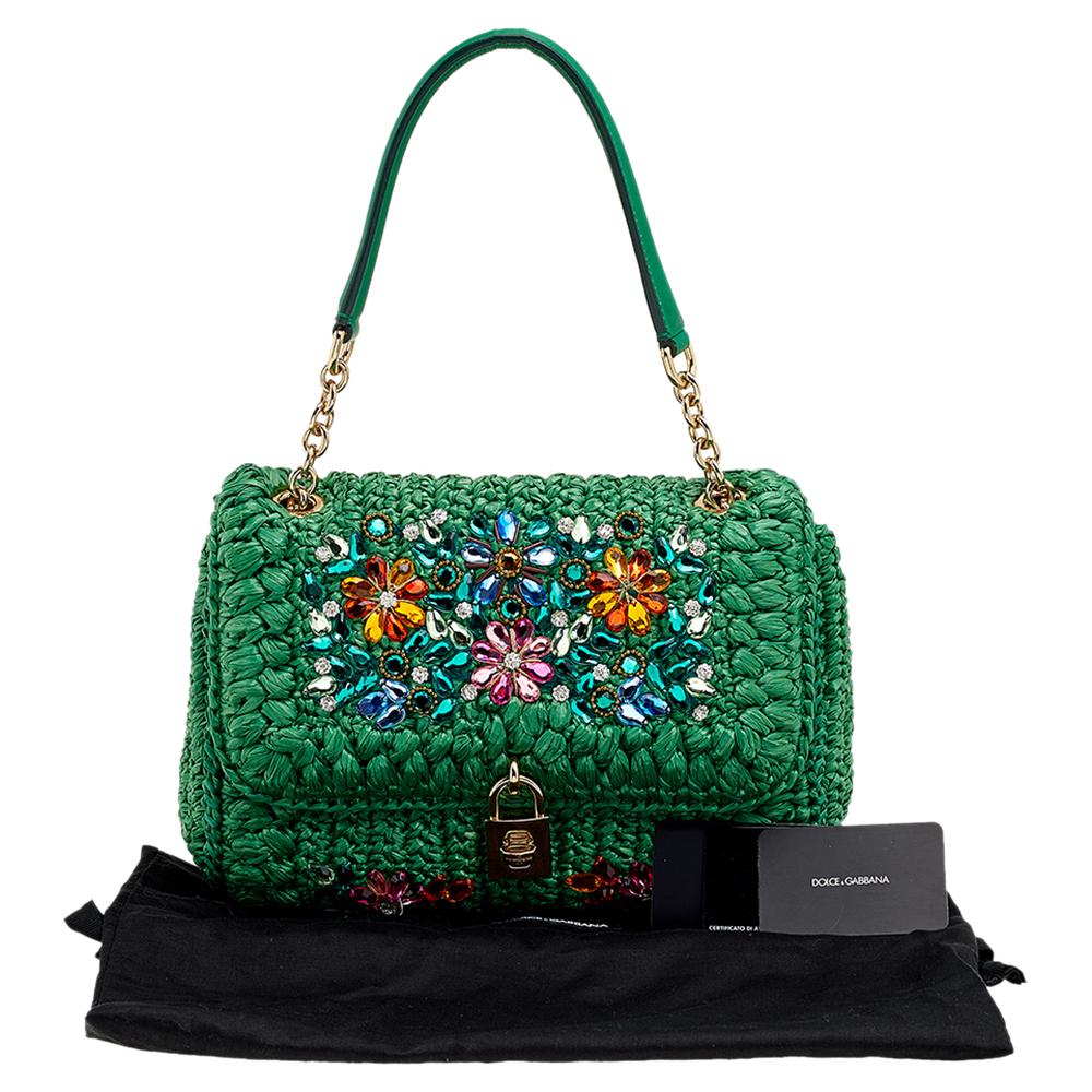 Dolce & Gabbana Borsa a tracolla Miss Bonita in paglia verde impreziosita da cristalli 6