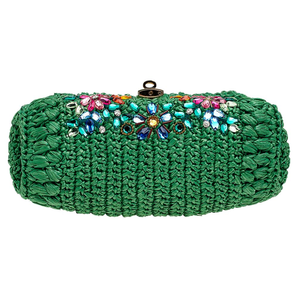 Donna Dolce & Gabbana Borsa a tracolla Miss Bonita in paglia verde impreziosita da cristalli