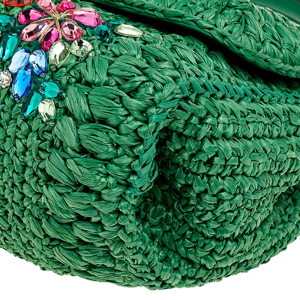 Dolce & Gabbana Green Straw Crystal Embellished Miss Bonita Shoulder Bag In Good Condition In Dubai, Al Qouz 2