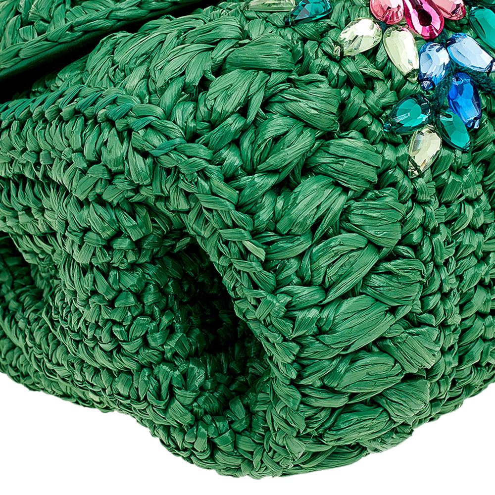 Women's Dolce & Gabbana Green Straw Crystal Embellished Miss Bonita Shoulder Bag