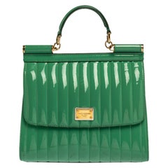 Dolce & Gabbana Green Stripe Patent Leather Medium Sicily Top Handle Bag