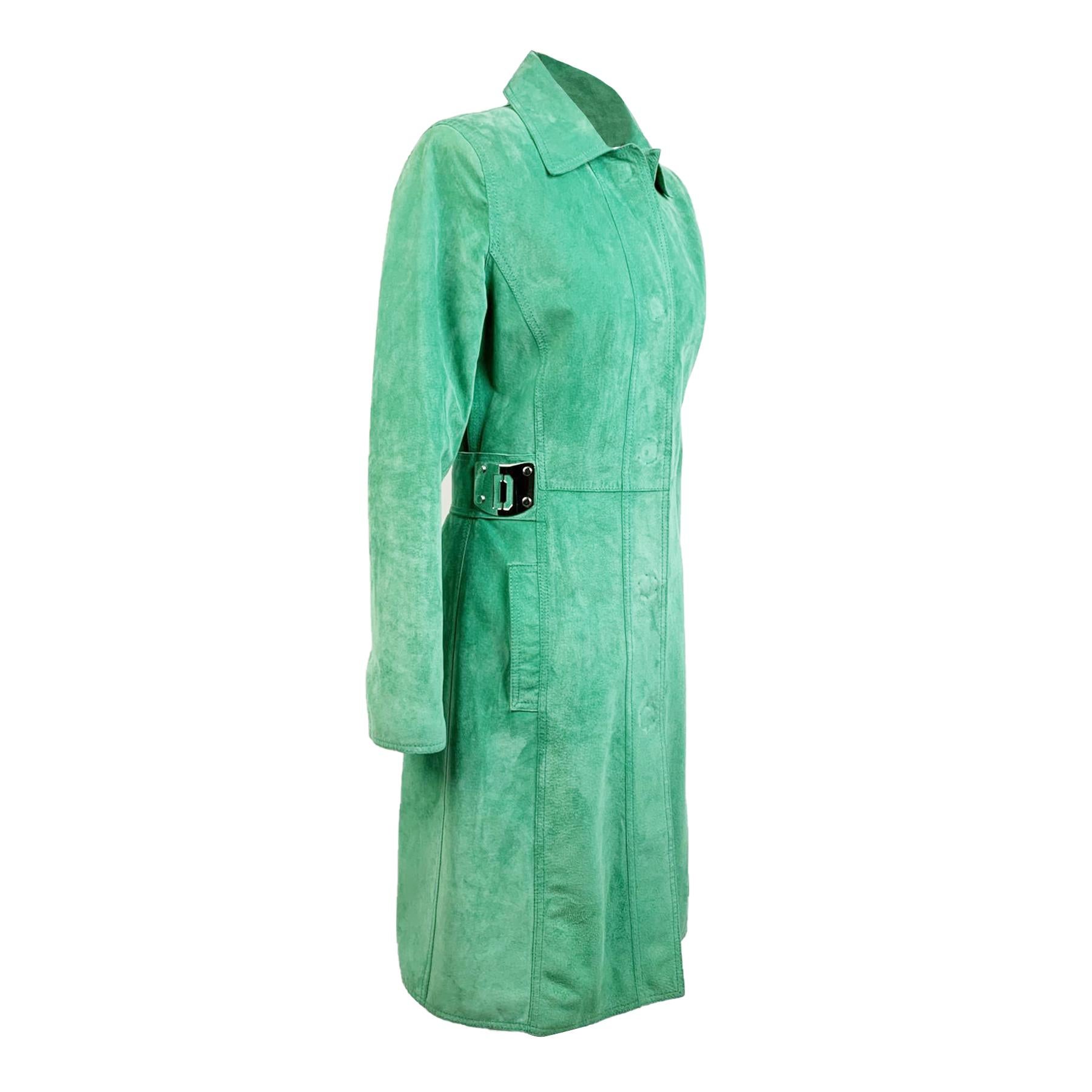 green suede trench coat