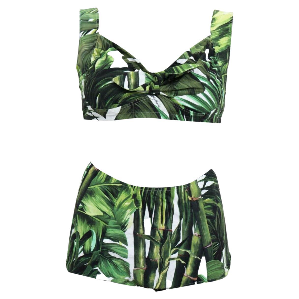Dolce & Gabbana Green Tropical Jungle Bamboo Swimsuit Swimwear Bikini Beachwear For Sale