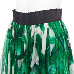 DOLCE GABBANA green tropical leaf print silk chiffon skirt IT36 XXS