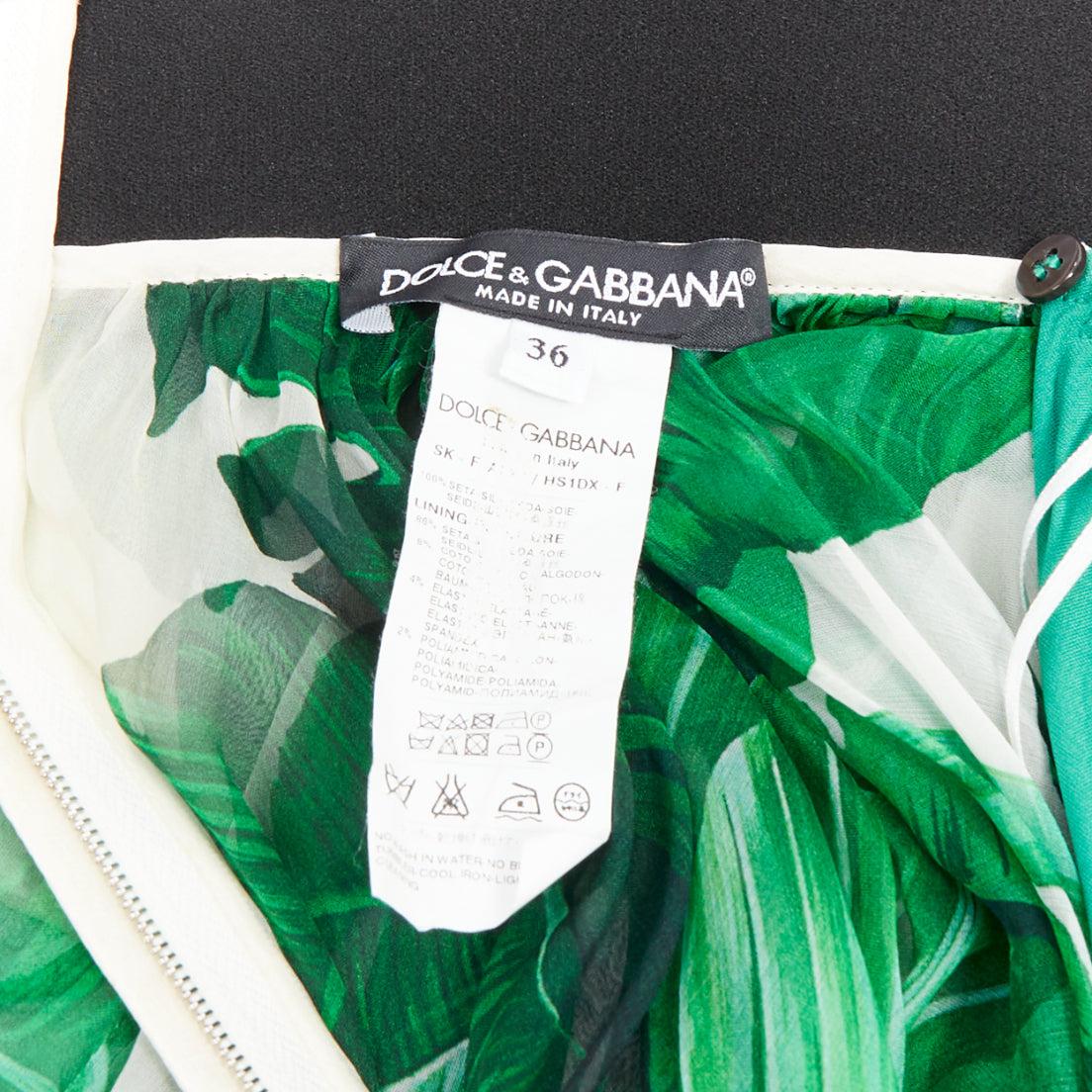 DOLCE GABBANA gonna in chiffon di seta con stampa a foglie tropicali verde IT36 XXS in vendita 3