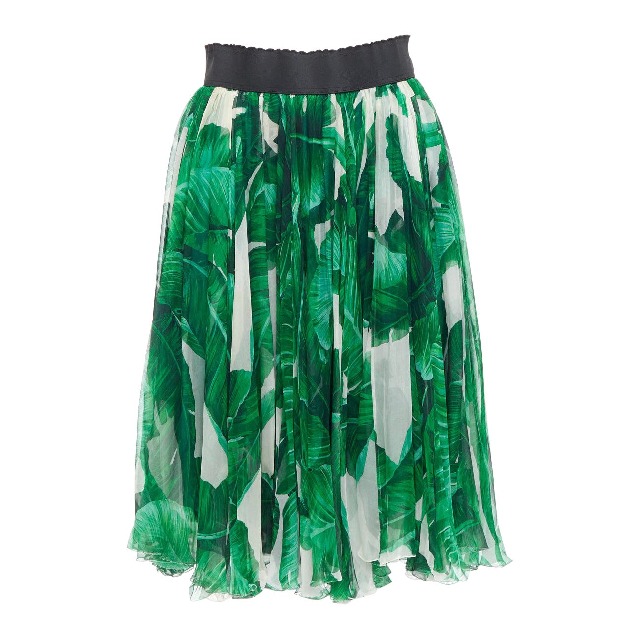 DOLCE GABBANA falda de gasa de seda con estampado de hojas tropicales verde IT36 XXS en venta