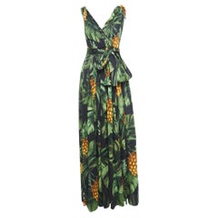 Dolce & Gabbana Green Tropical Print Cotton High Slit Maxi Dress M