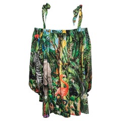Dolce & Gabbana Green Tropical Print Cotton Off-Shoulder Mini Dress M