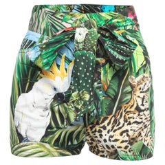 Dolce & Gabbana Grüne tropisch bedruckte Baumwoll-Wickel Shorts aus Baumwolle S