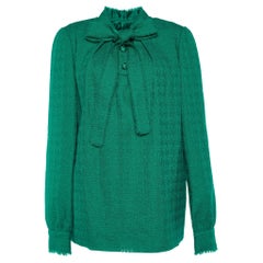 Dolce & Gabbana Green Tweed Bow Tie Neck Blouse L