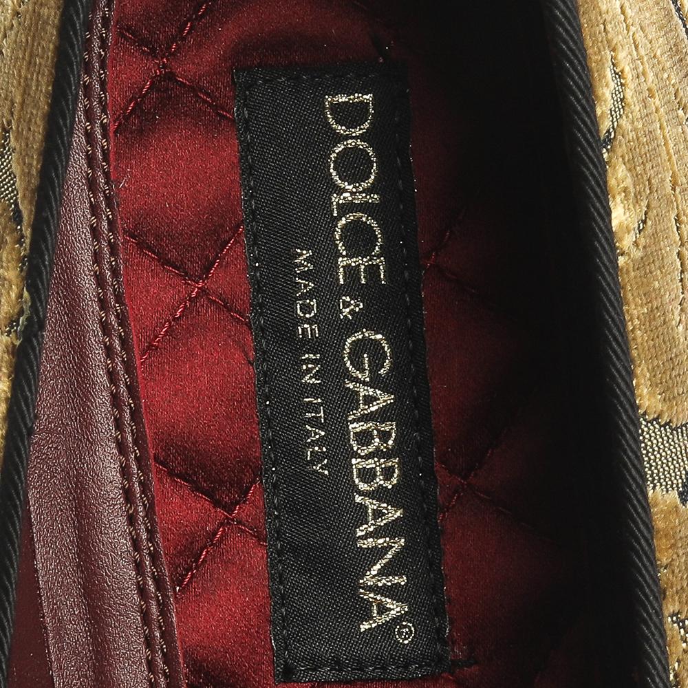 Brown Dolce & Gabbana Green Velvet Brocade Smoking Slippers Size 44