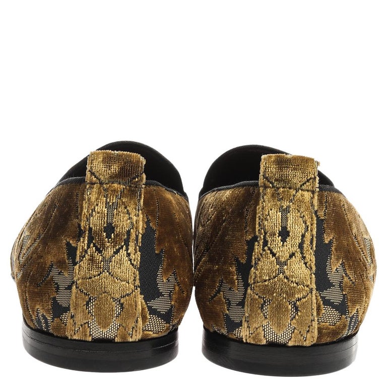 Dolce and Gabbana Green Velvet Brocade Smoking Slippers Size 44 at 1stDibs