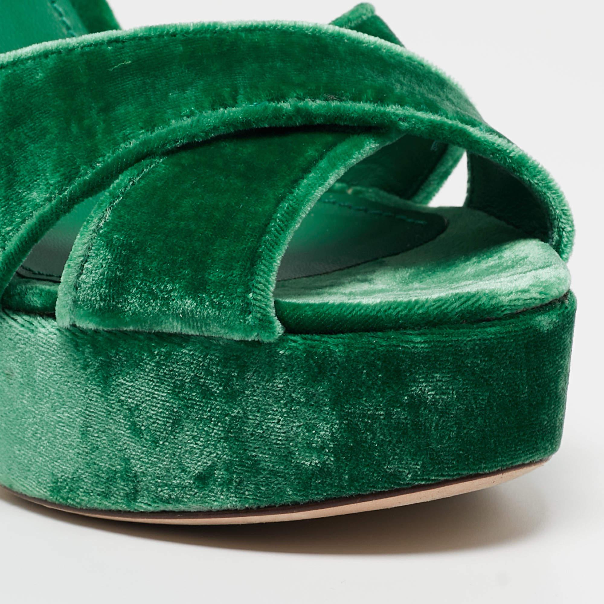 Dolce & Gabbana Green Velvet Keira Platform Ankle Wrap Sandals Size 38 1
