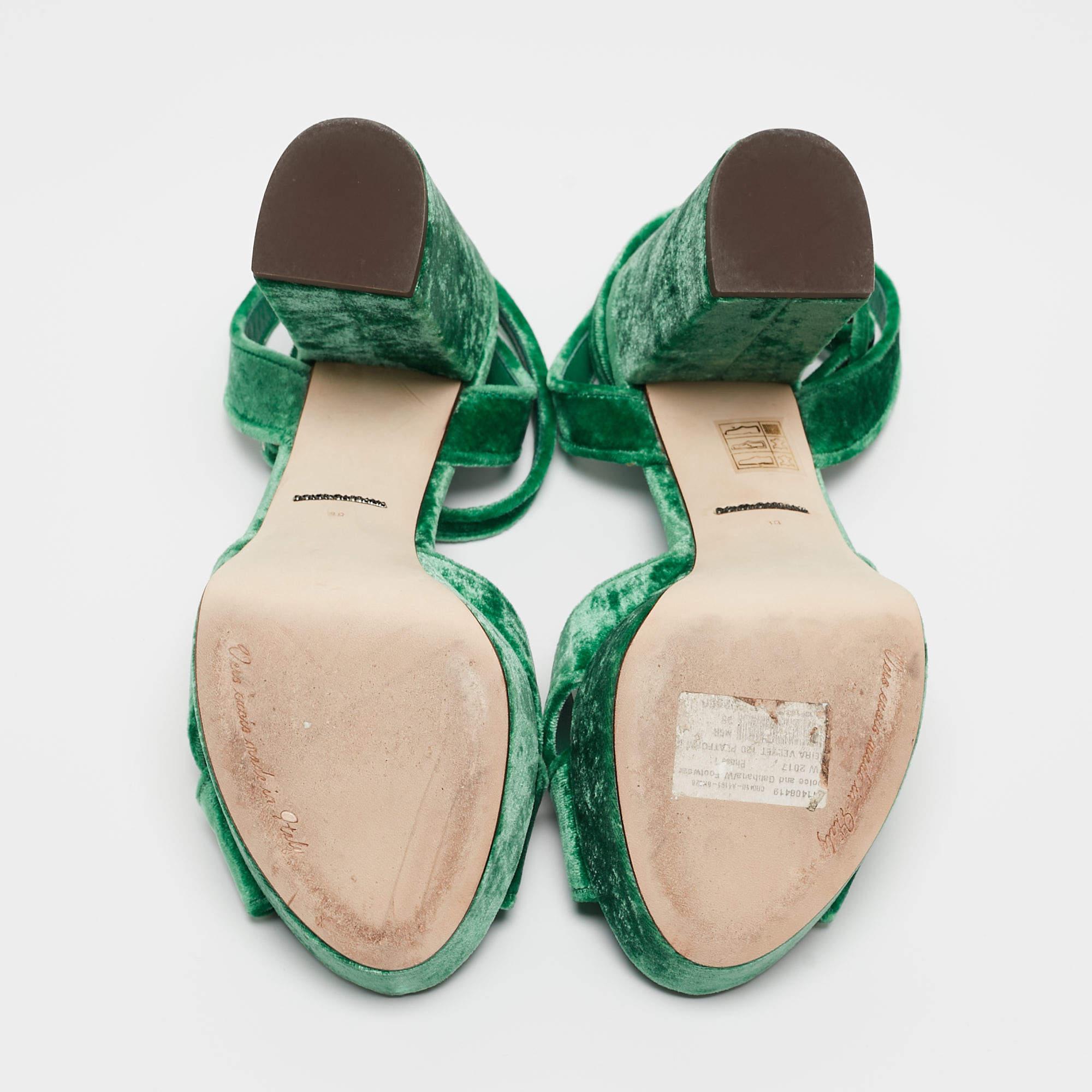 Dolce & Gabbana Green Velvet Keira Platform Ankle Wrap Sandals Size 38 4