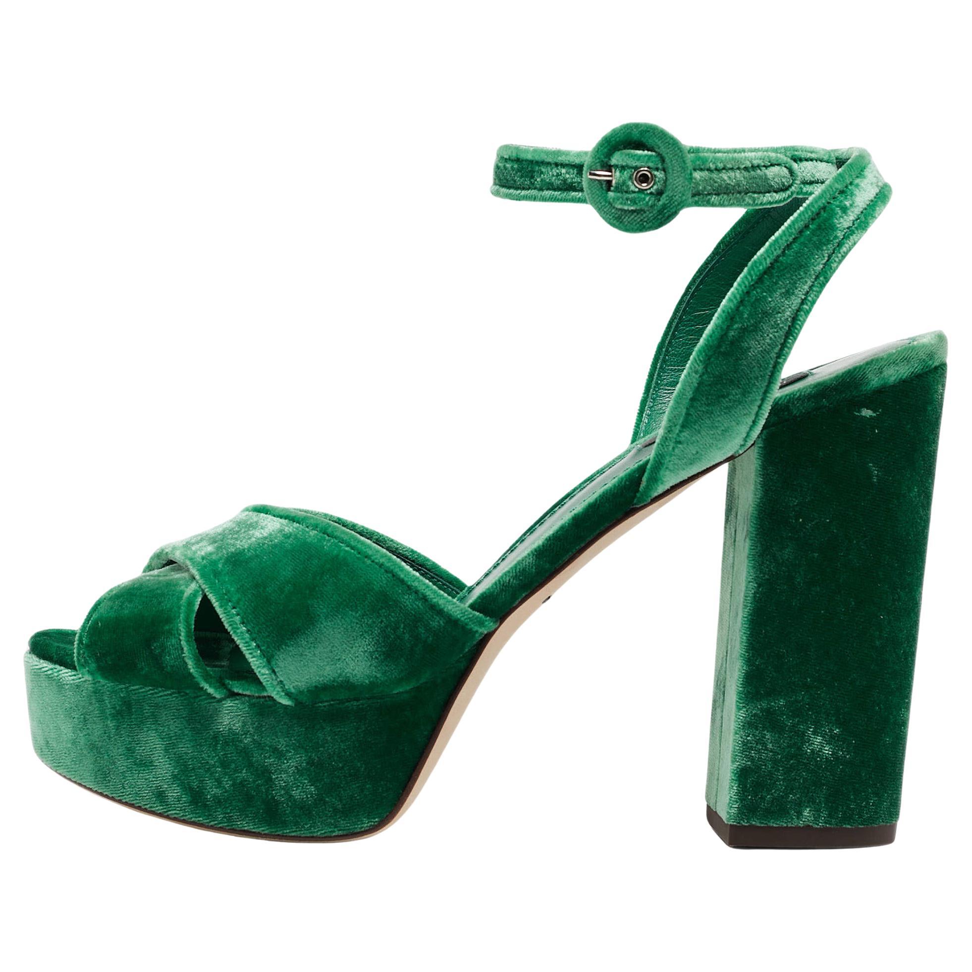 Dolce & Gabbana Green Velvet Keira Platform Ankle Wrap Sandals Size 38
