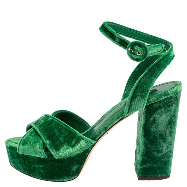 Dolce and Gabbana Green Velvet Keira Platform Ankle Wrap Sandals Size ...