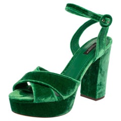 Dolce & Gabbana Green Velvet Keira Platform Ankle Wrap Sandals Size 40