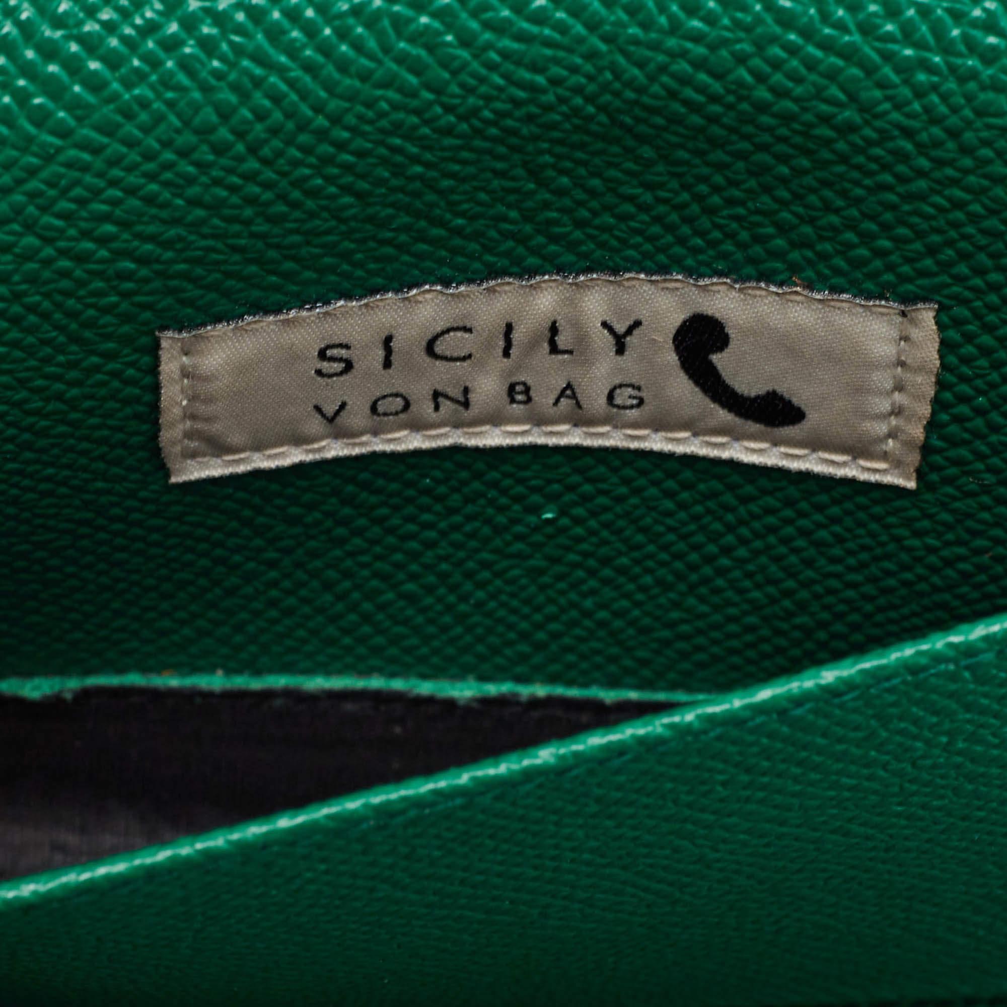 Dolce & Gabbana Green/White Printed Leather Miss Sicily Von Wallet on Chain 8
