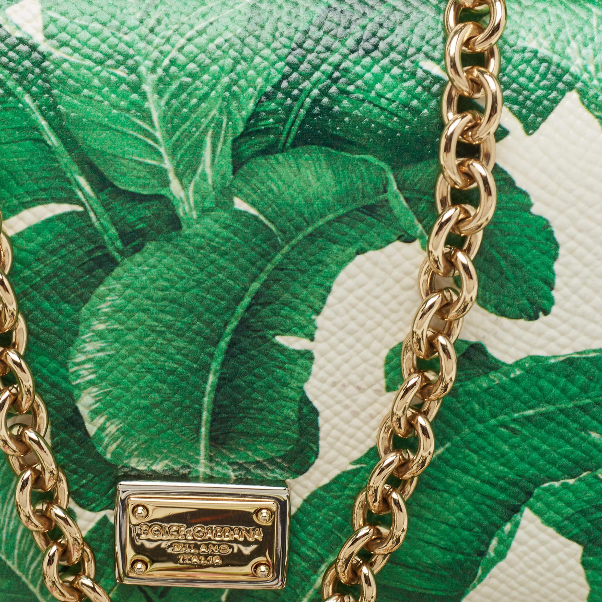 Dolce & Gabbana Green/White Printed Leather Miss Sicily Von Wallet on Chain 4