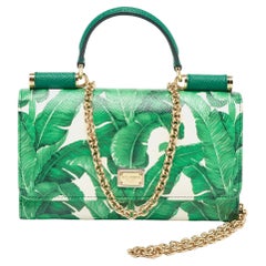 Dolce & Gabbana - Portefeuille Miss Sicily Von en cuir imprimé vert/blanc sur chaîne