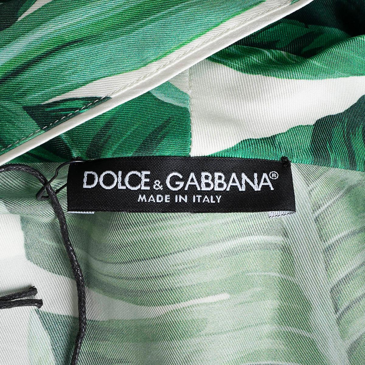 DOLCE & GABBANA green & white silk 2016 BANANA LEAF BELTED Jacket M For Sale 2