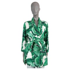 DOLCE & GABBANA Veste ceinturée BANANA LEAF 2016 en soie verte et blanche