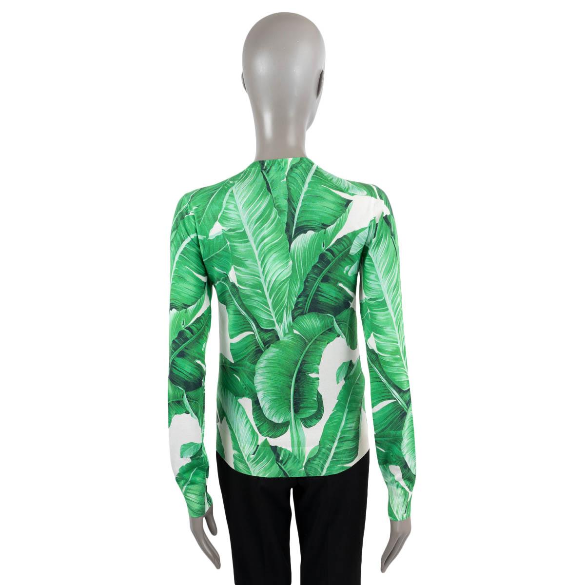 DOLCE & GABBANA Cardigan 2016 BANANA LEAF en soie verte et blanche Pull 40 S Pour femmes en vente