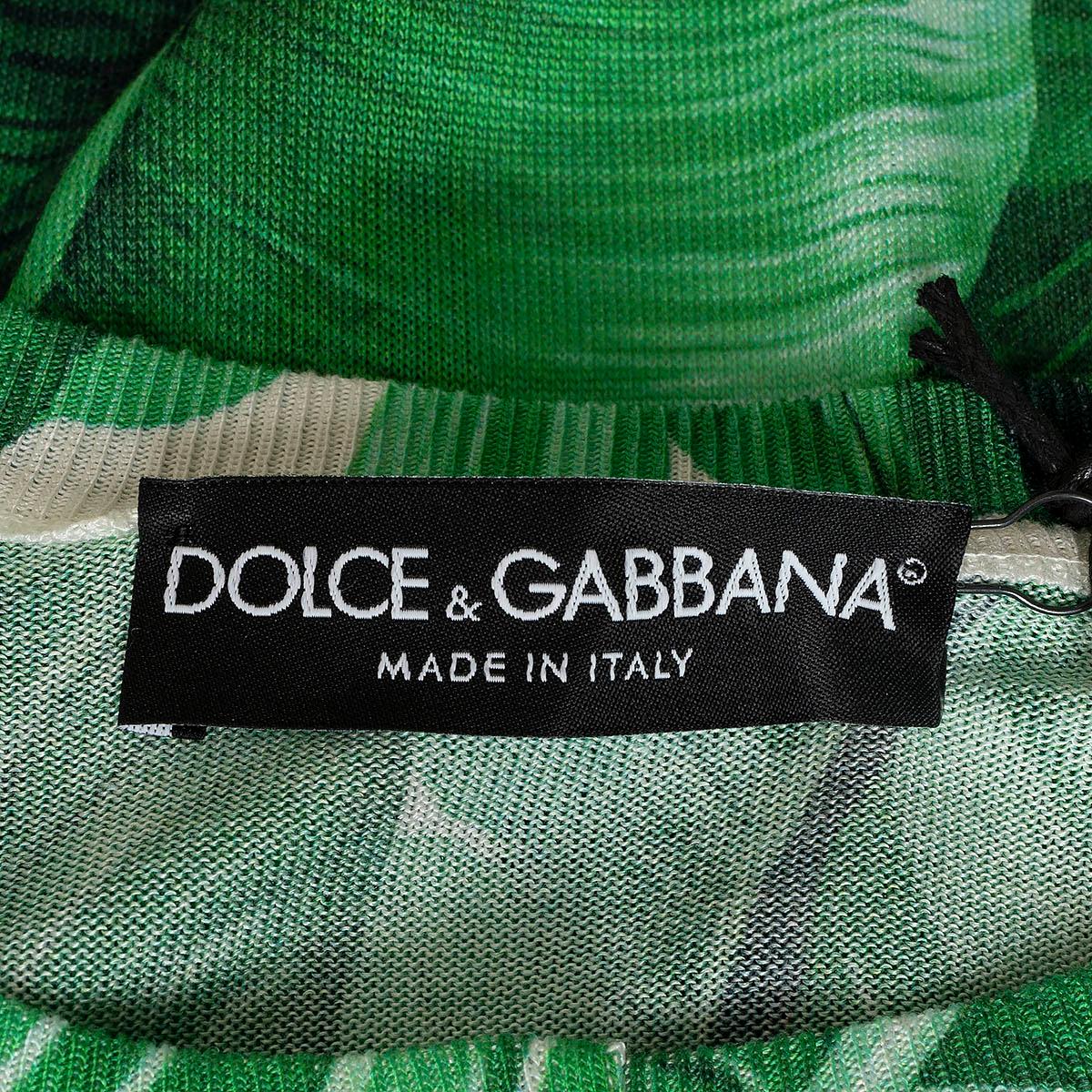 DOLCE & GABBANA Cardigan 2016 BANANA LEAF en soie verte et blanche Pull 40 S en vente 3