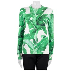 DOLCE & GABBANA green & white silk 2016 BANANA LEAF Cardigan Sweater 40 S