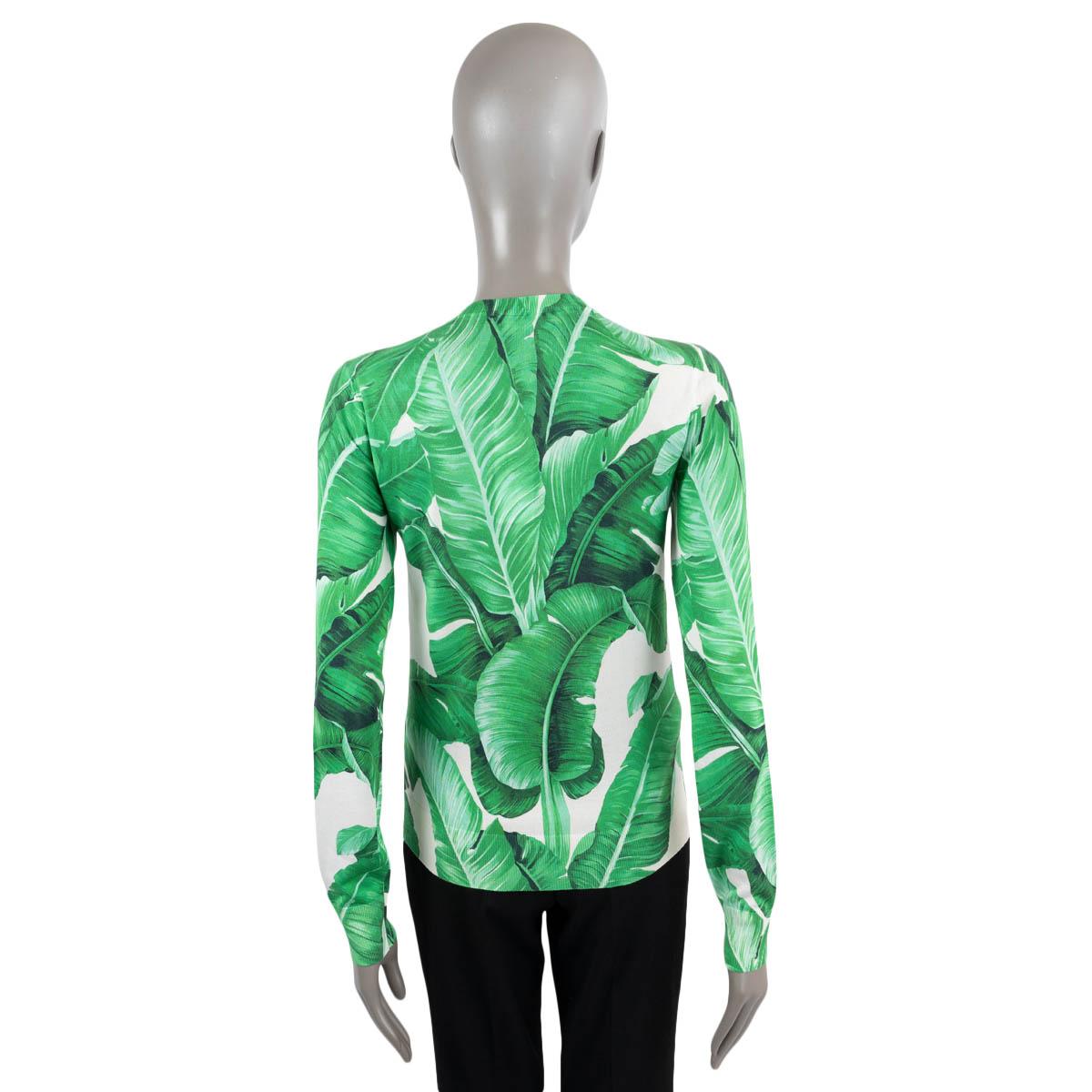 Women's DOLCE & GABBANA green & white silk 2016 BANANA LEAF Cardigan Sweater S For Sale