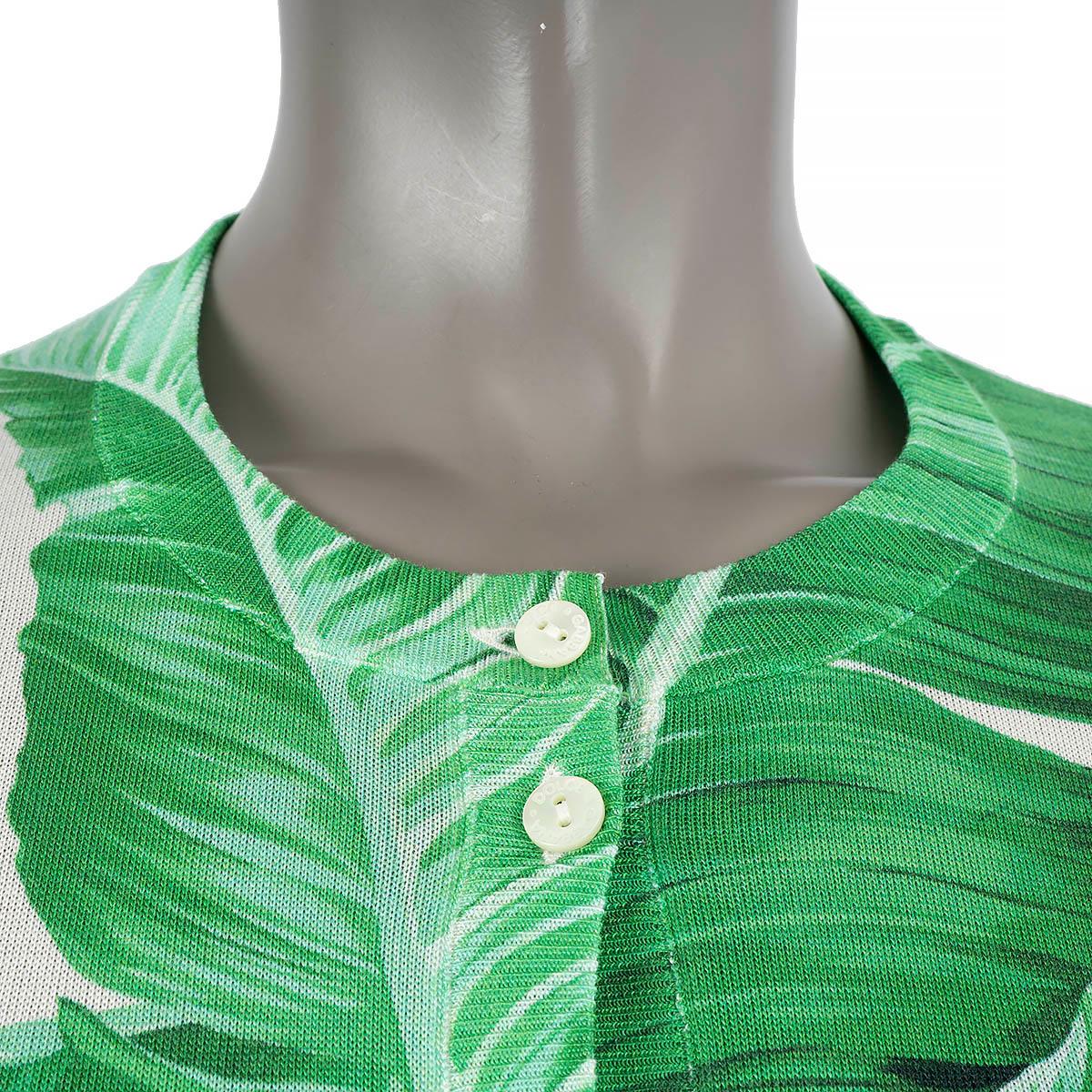 DOLCE & GABBANA green & white silk 2016 BANANA LEAF Cardigan Sweater S For Sale 1