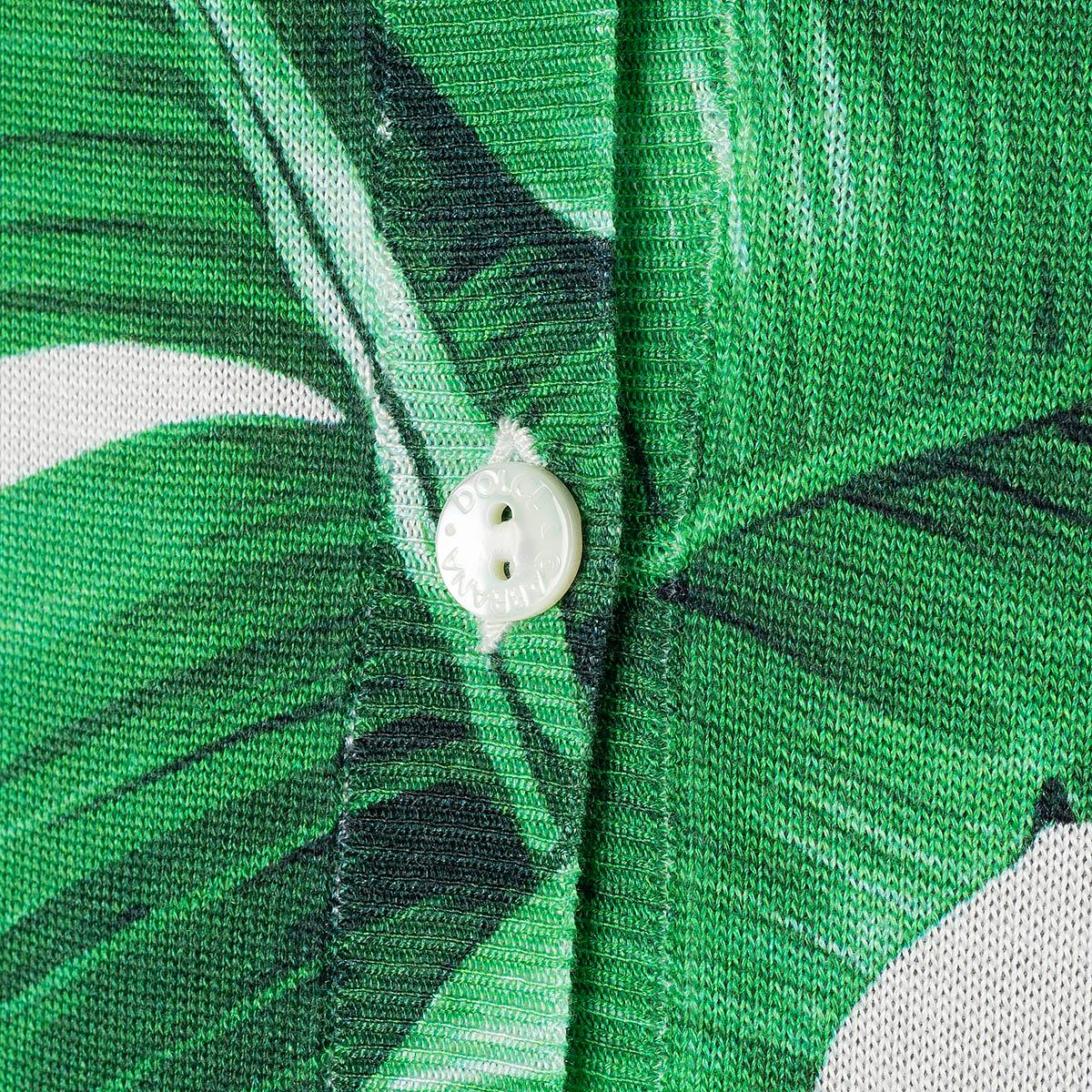 DOLCE & GABBANA green & white silk 2016 BANANA LEAF Cardigan Sweater S For Sale 2