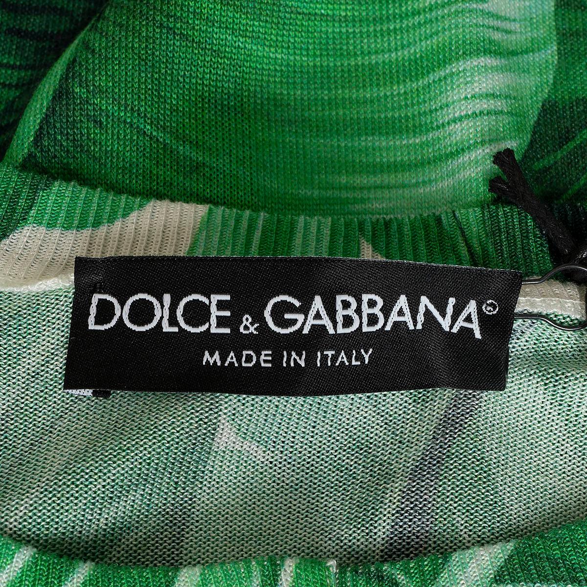 DOLCE & GABBANA green & white silk 2016 BANANA LEAF Cardigan Sweater S For Sale 3