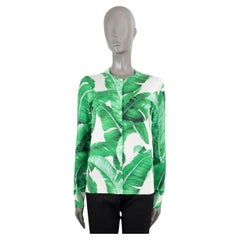 DOLCE & GABBANA green & white silk 2016 BANANA LEAF Cardigan Sweater S