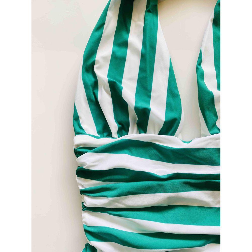 green and white striped bathing suit