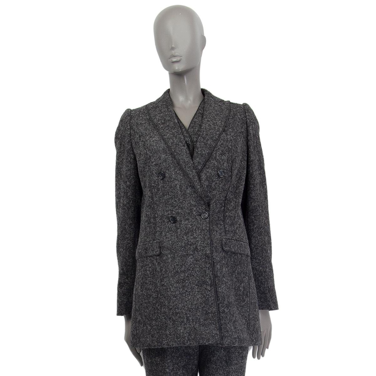 Black DOLCE & GABBANA grey alpaca DOUBLE BREASTED Coat Jacket 42 M For Sale