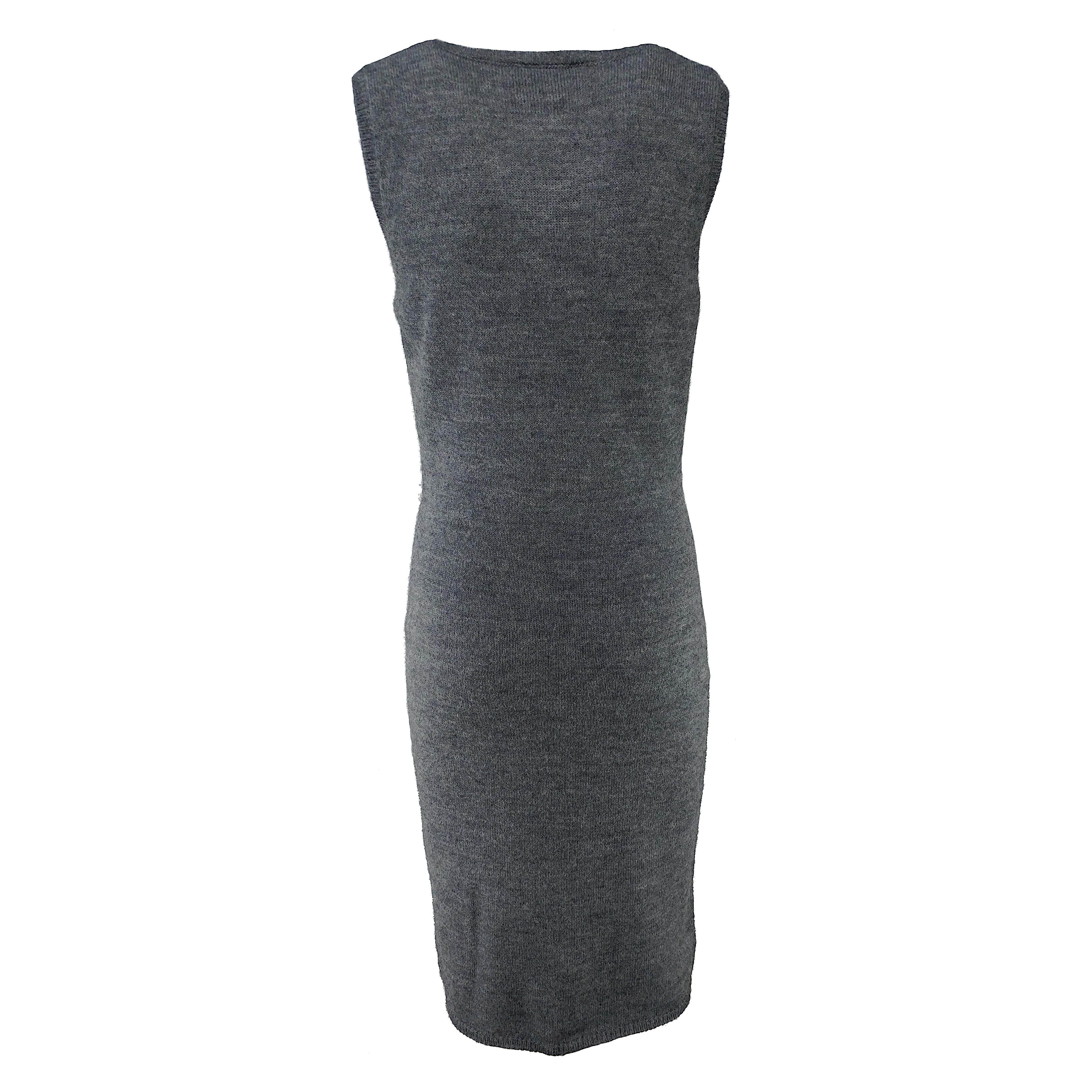 Gray DOLCE & GABBANA - Grey Alpaca Wool Knit Bodycon Sleeveless Dress  Size 6US 38EU For Sale