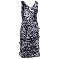 Dolce & Gabbana Grey Animal Print Silk Ruched Sleeveless Dress M