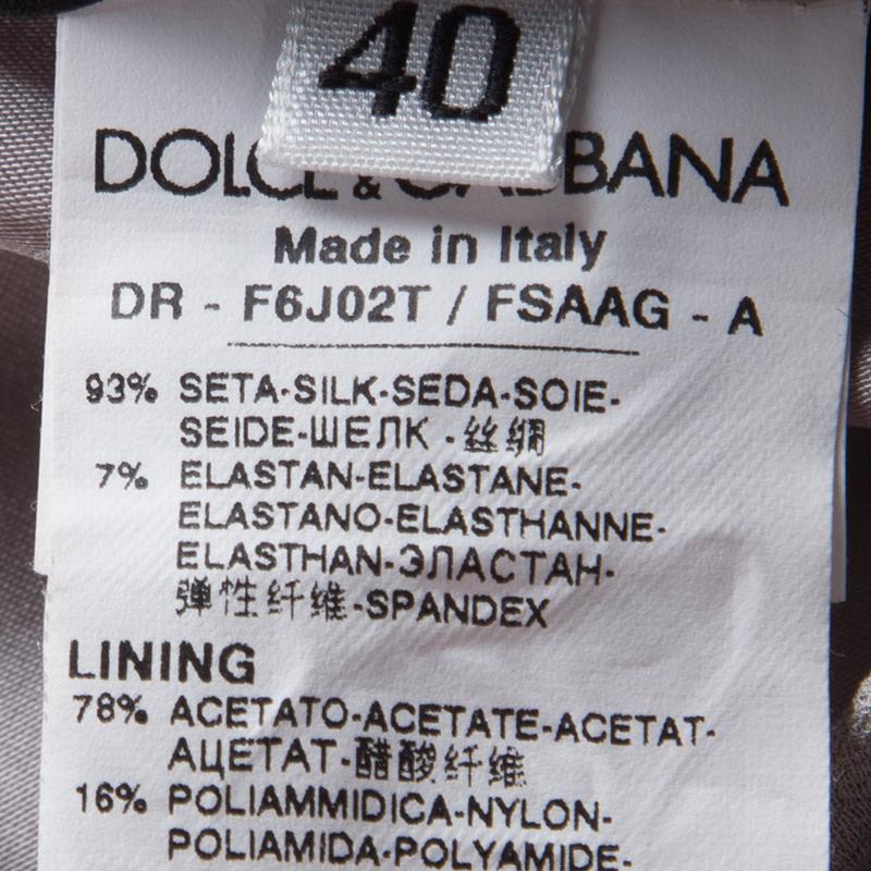 Dolce & Gabbana Grey Animal Print Silk Ruched Sleeveless Dress S 1