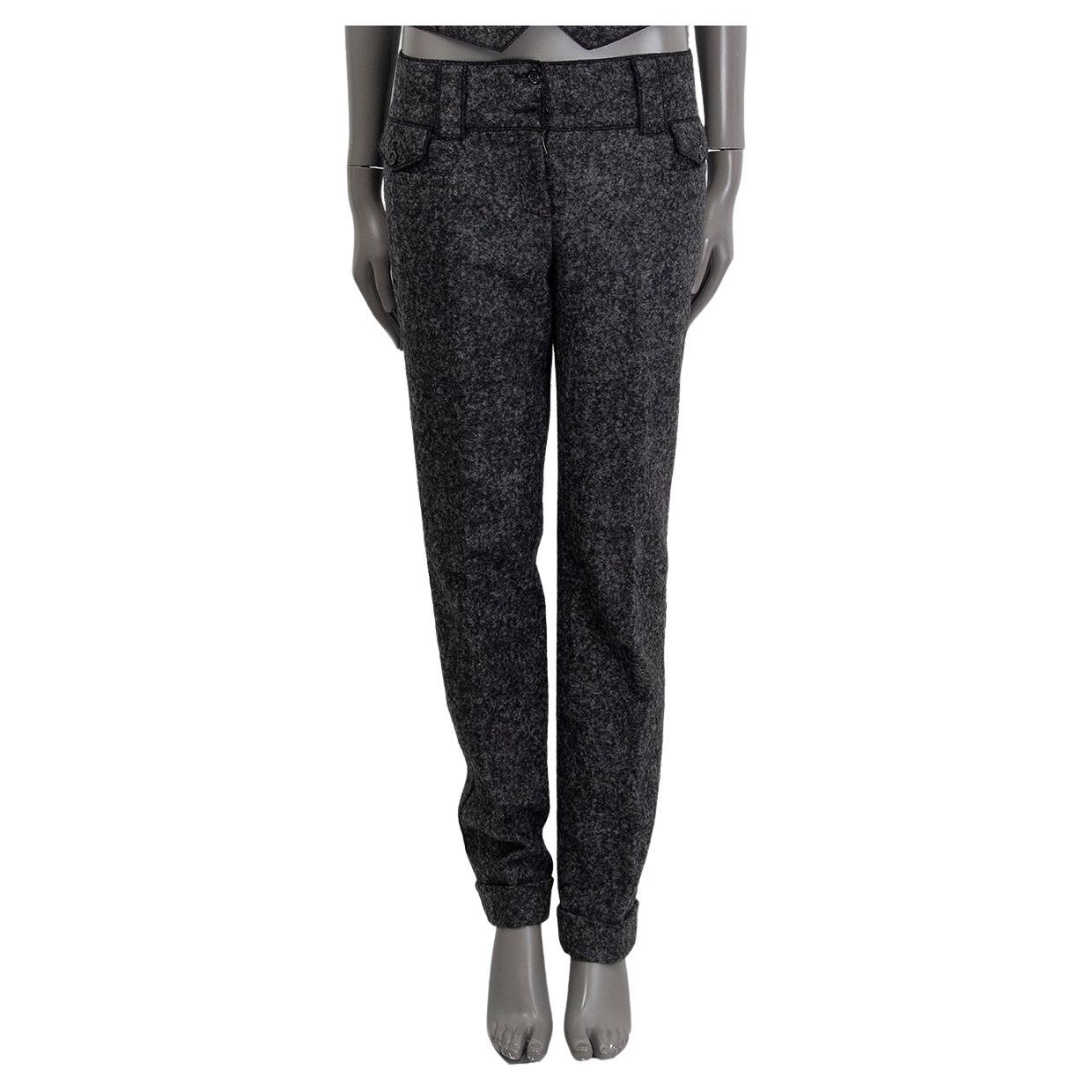 DOLCE & GABBANA grey & black alpaca FLAP POCKET TAPERED Pants 42 M For Sale
