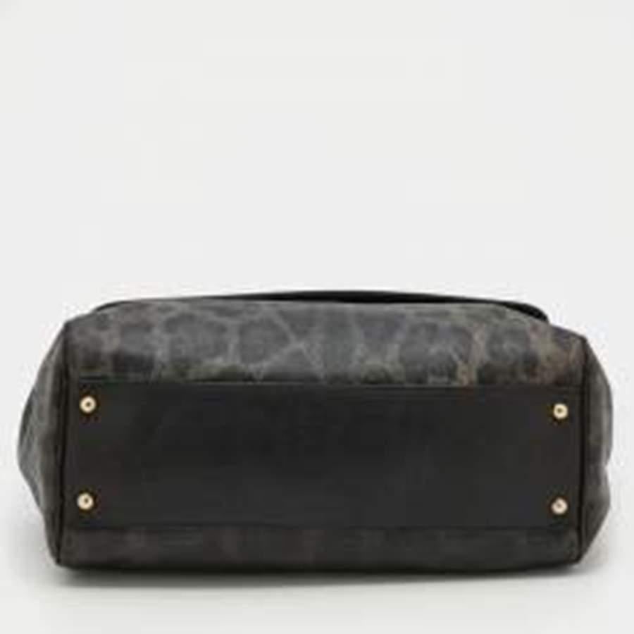 Dolce & Gabbana Grey/Black Leopard Print Coated Large Miss Sicily Top Handle Bag 1