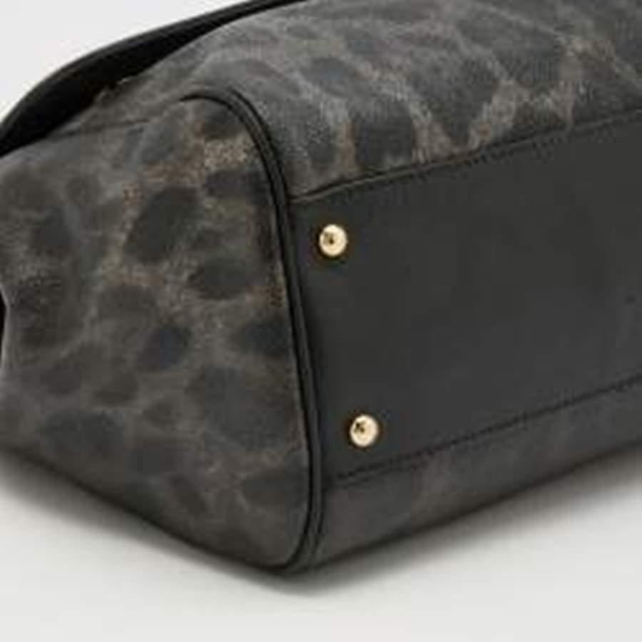Dolce & Gabbana Grey/Black Leopard Print Coated Large Miss Sicily Top Handle Bag 2